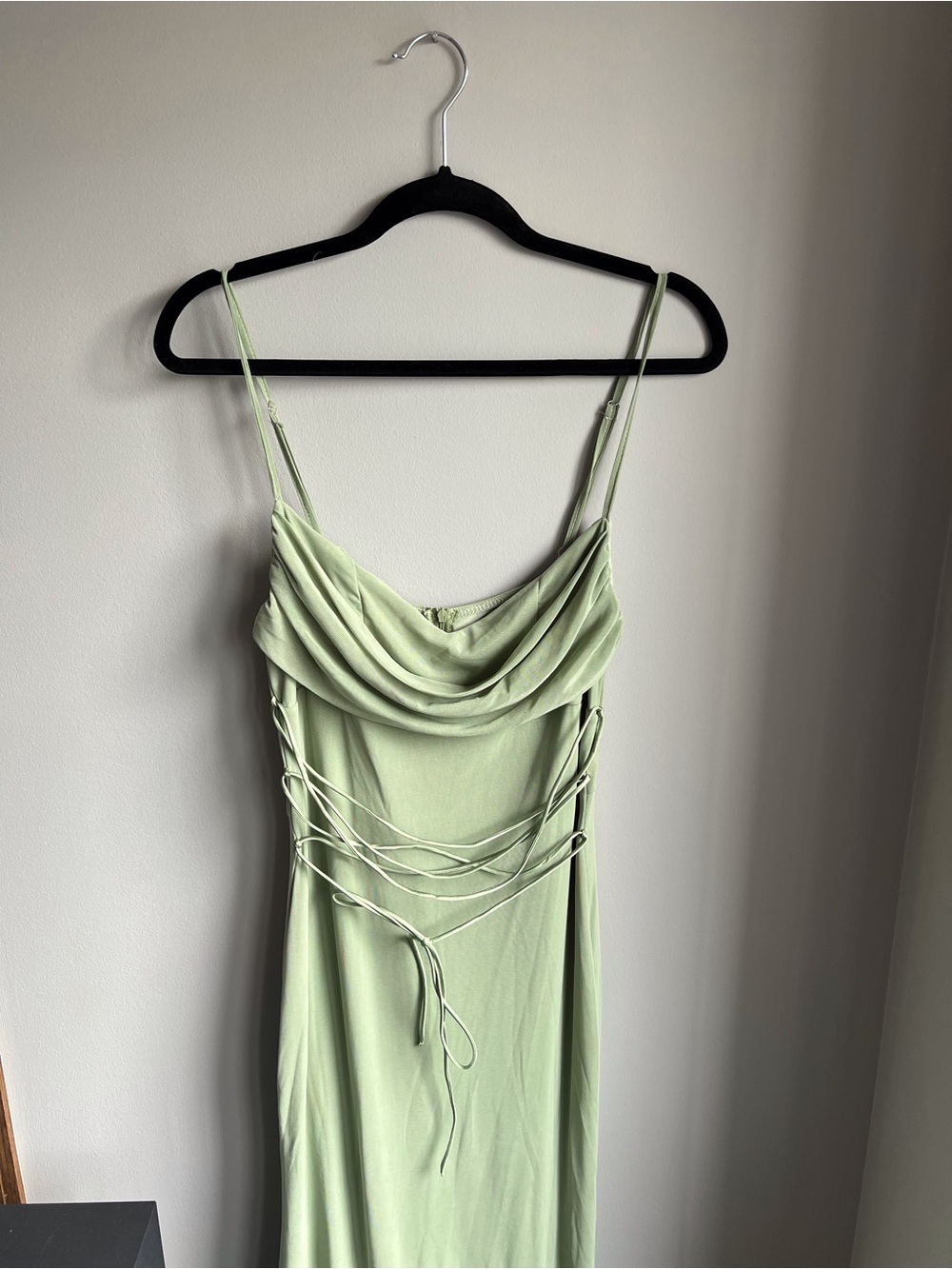 Satin Cowl Neck Slip Dress in Light Green